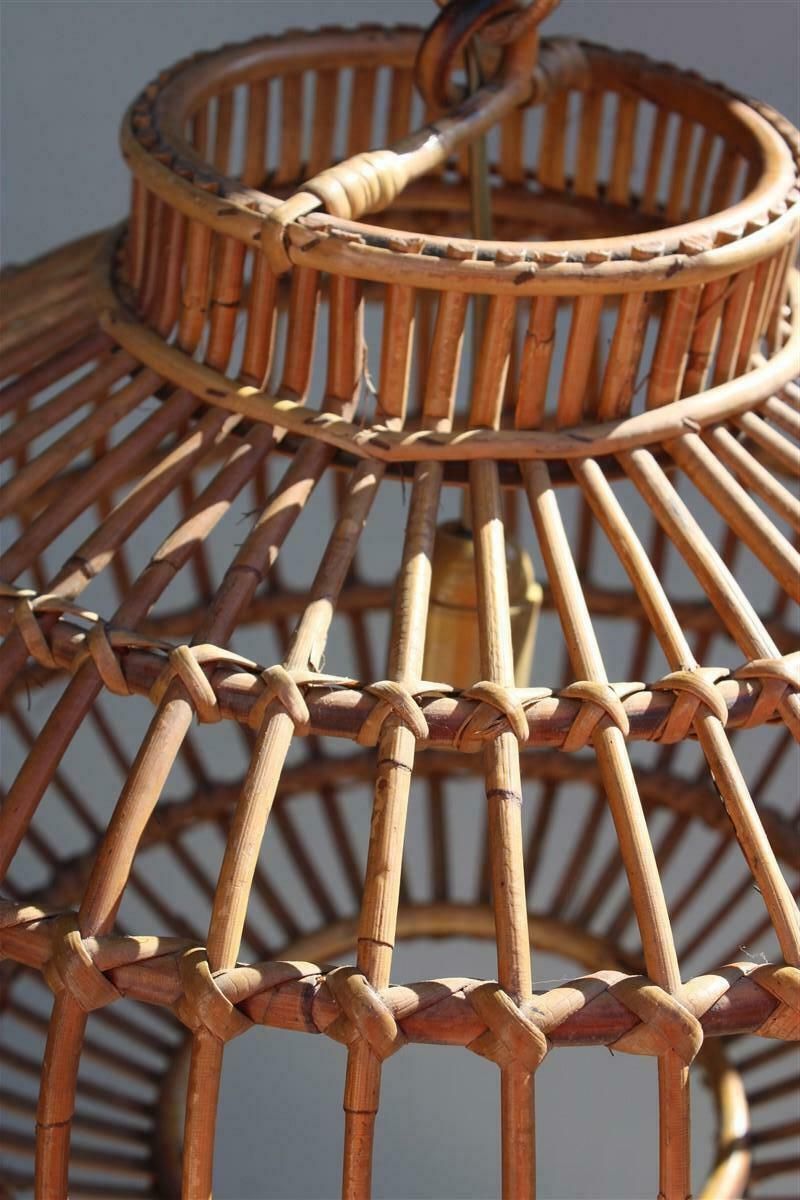 Round Italian Wicker Chandelier From 1960 Franco Albini Style photo vinterior