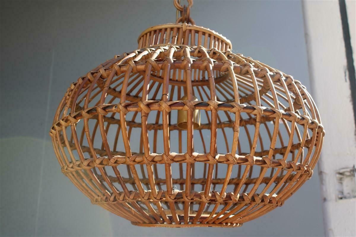Round Italian Wicker Chandelier From 1960 Franco Albini Style photo buy