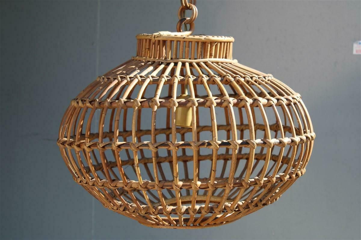Round Italian Wicker Chandelier From 1960 Franco Albini Style photo vintage