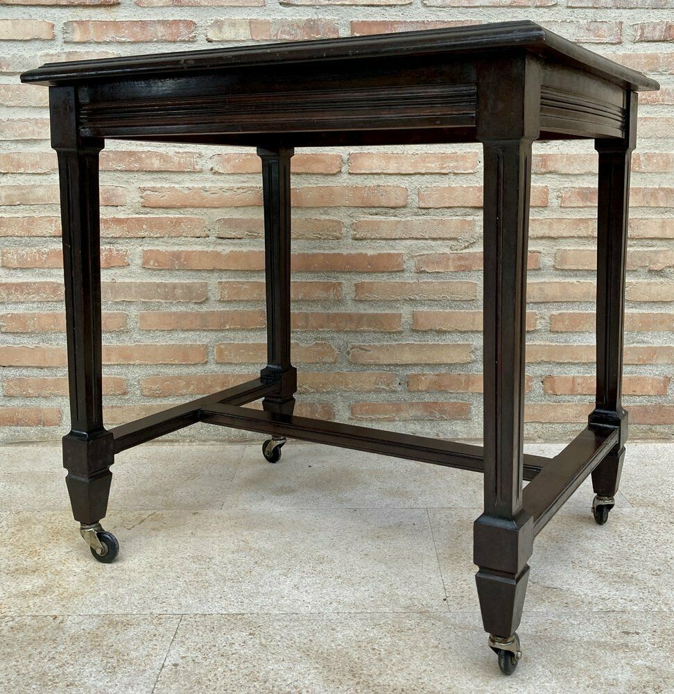 Mid Century Modern French Wooden Table With Wheels, 1960s