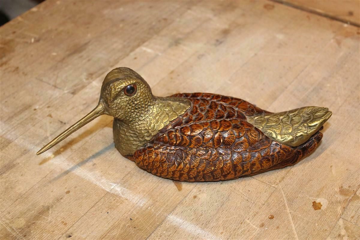 Snipe Bird Sculpture Italy 1970s Gabriella Crespi Style Brass Wood photo furniture