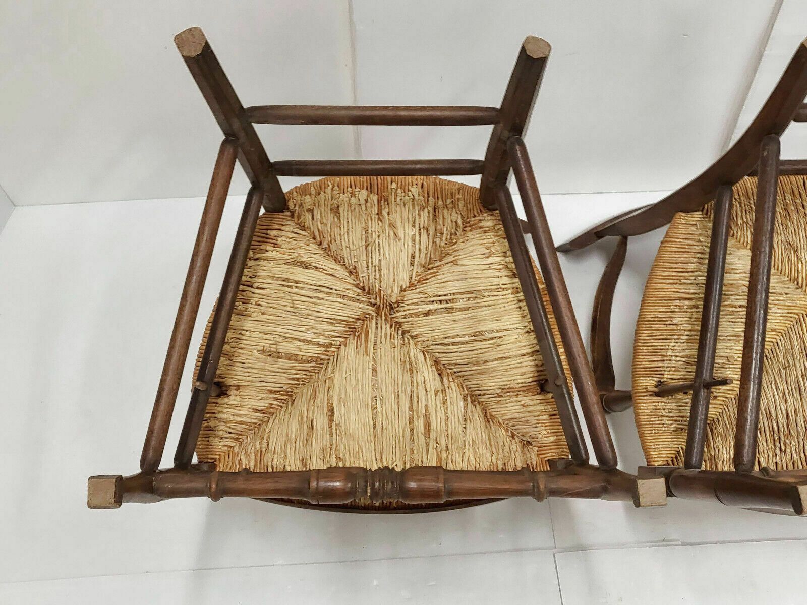 Paar Landaise Fauteuils, Begin 20e Eeuw – De Vogel & De Vos – Eiken En Stro, 1900 photo vinterior