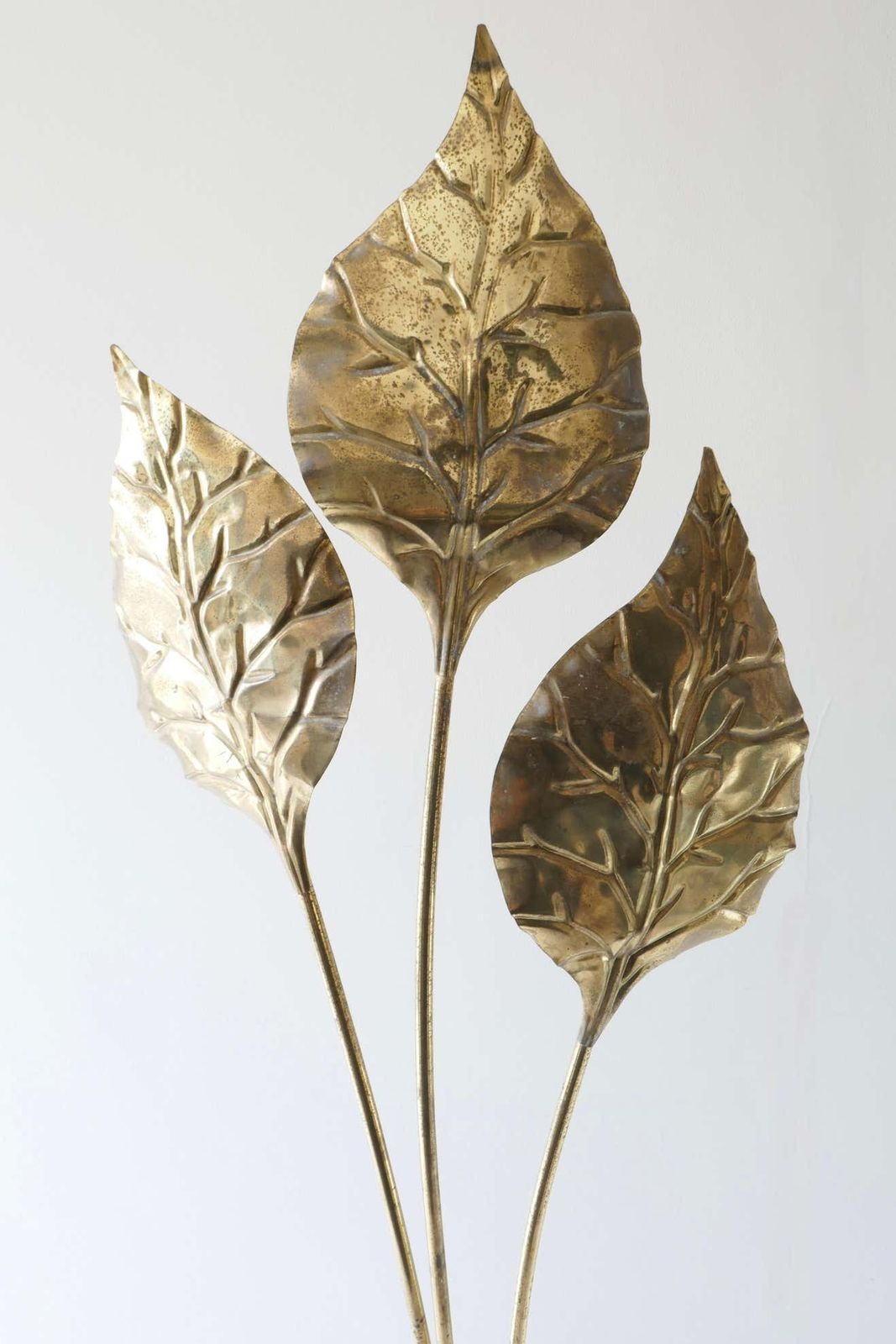 Brass 3 Lights, Leaf Shaped Floor Lamp, Tommaso Barbi Style, Italy, 1970s photo 2800.0