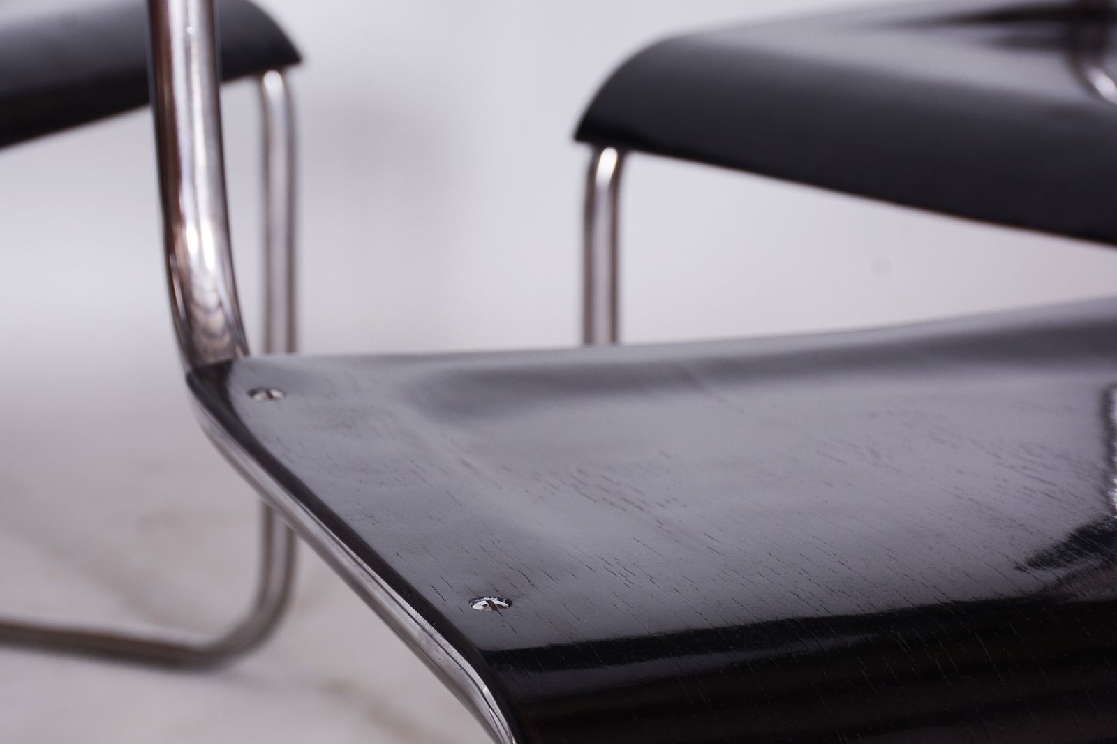 Set Of 6 Black Bauhaus Chairs, Restored, High Gloss, Vichr A Spol, Czechia, 1930s photo furniture