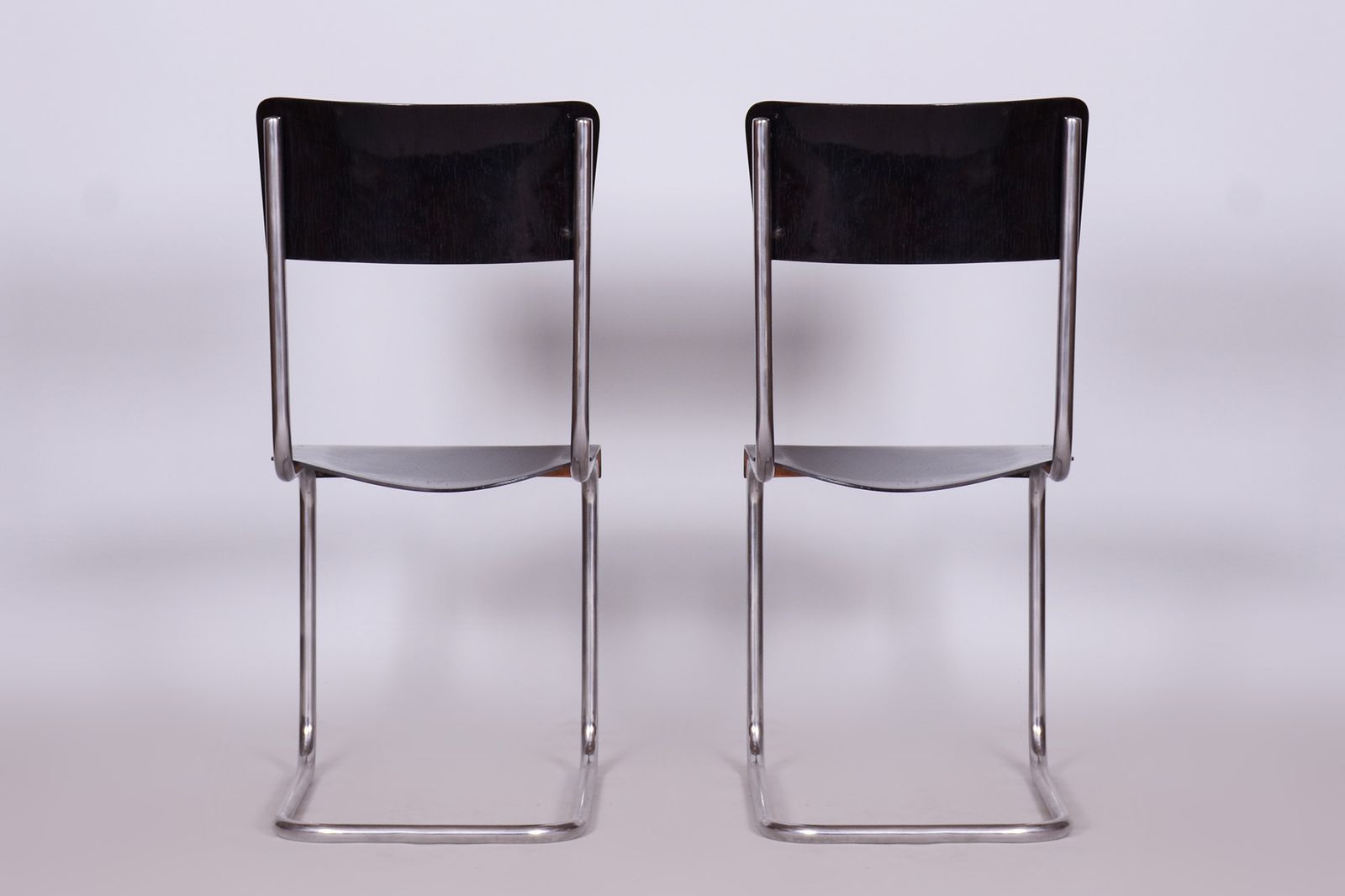 2800.0 Set Of 6 Black Bauhaus Chairs, Restored, High Gloss, Vichr A Spol, Czechia, 1930s photo