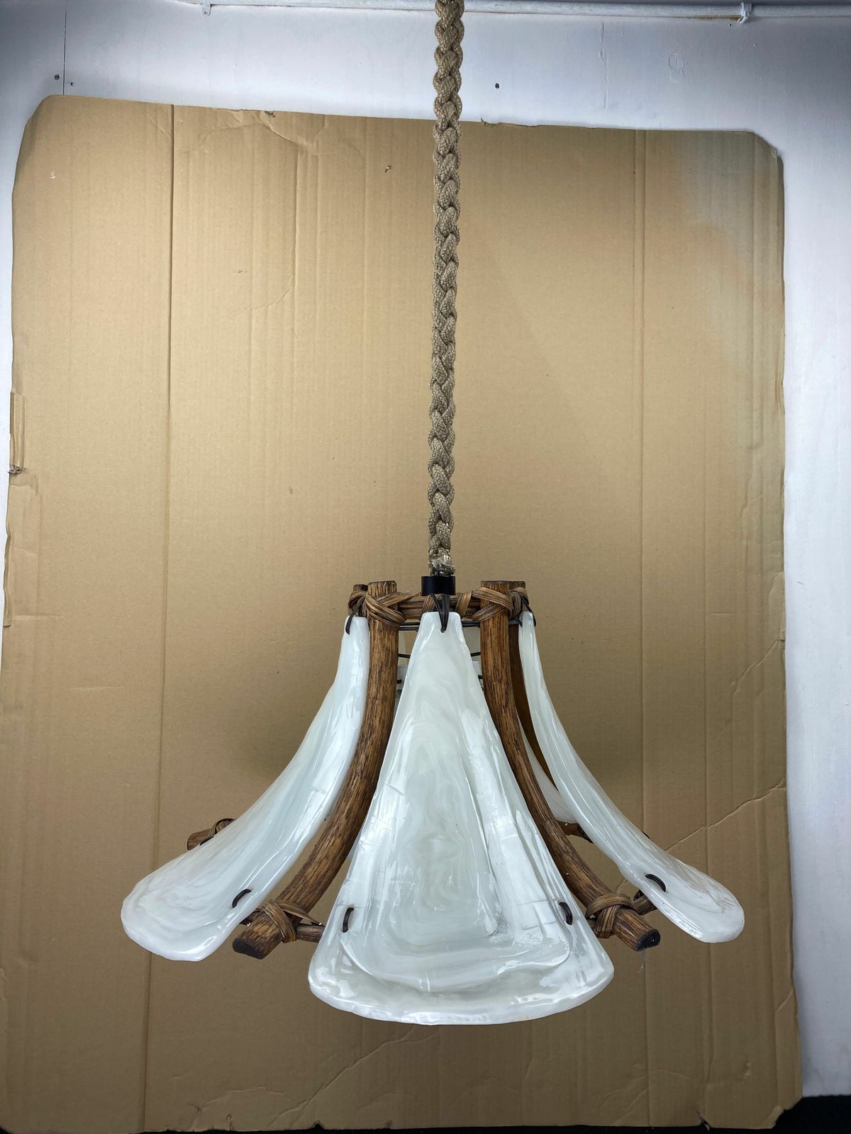 Bamboo Acrylic And Opaline Hanging Pendant, 1970 photo furniture