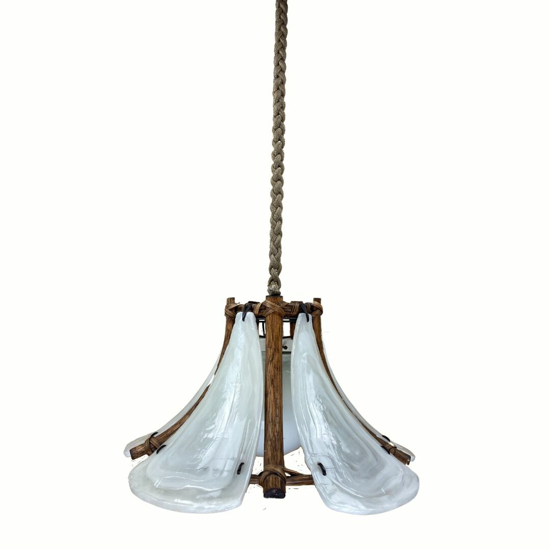photo furniture Bamboo Acrylic And Opaline Hanging Pendant, 1970