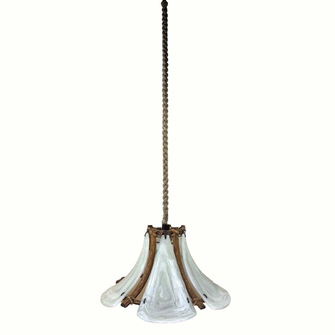 Lighting Bamboo Acrylic And Opaline Hanging Pendant, 1970 photo