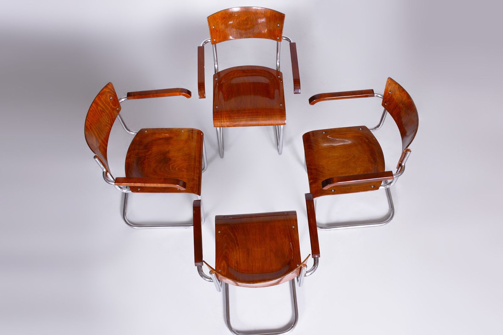 Set Of 4 Restored Bauhaus Beech Armchairs Designed By Mart Stam, 1930s, Czechia, High Gloss photo Furniture