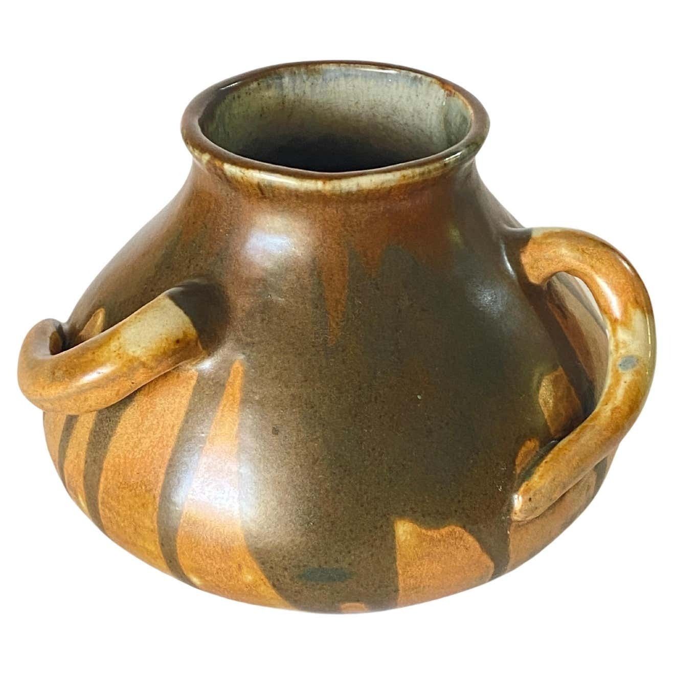 Stoneware Enameled Vase, Brown Color, France 1930 By Leon Pointu, Signed
