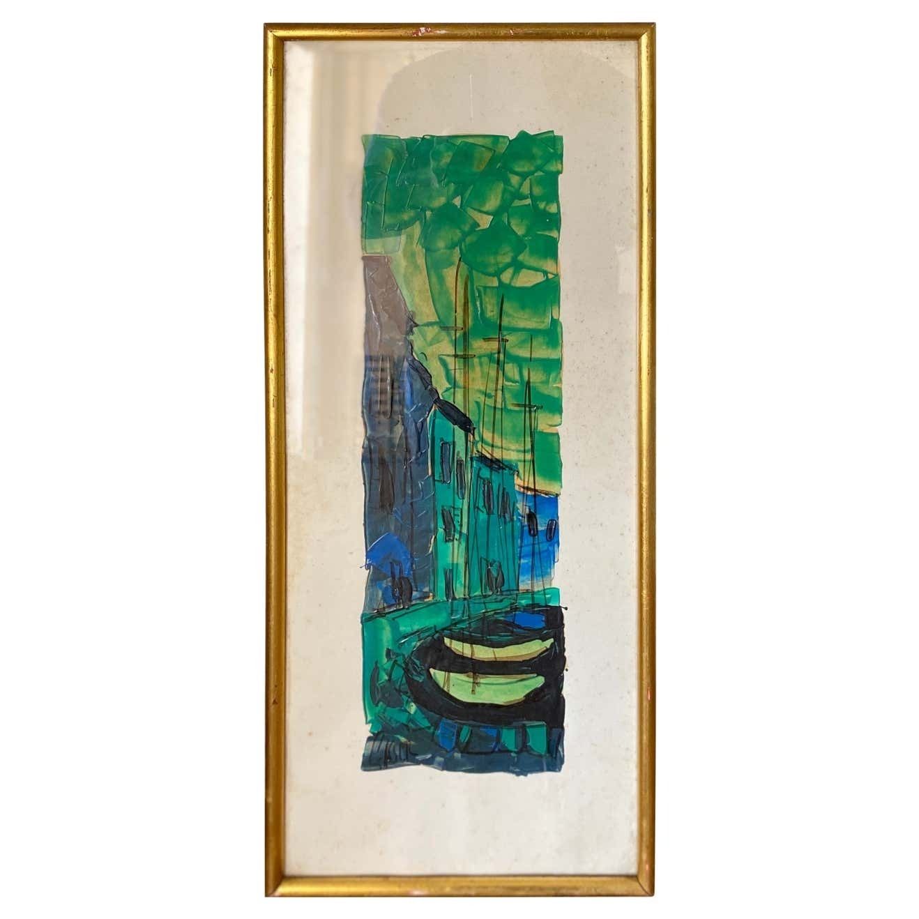 Painting Abstract, Saint Tropez Harbor Scene, France, 1960