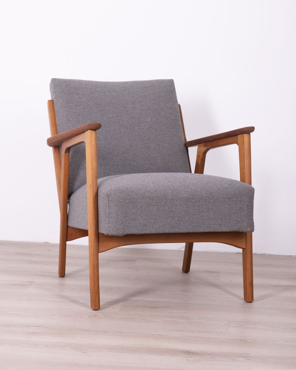 Teak Wood And Fabric Armchair – Danish Design