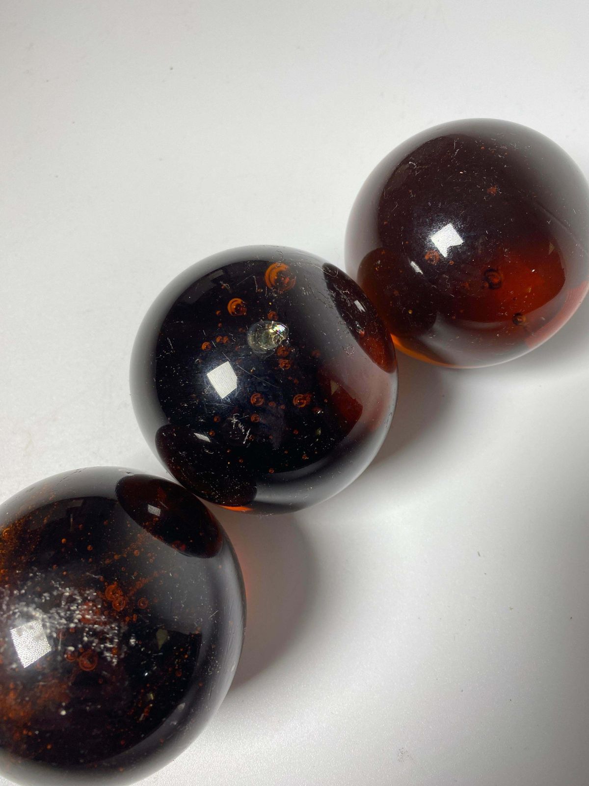 Glass Decorative Balls, Brown Colour, France 1970, Set Of 3 photo for sale