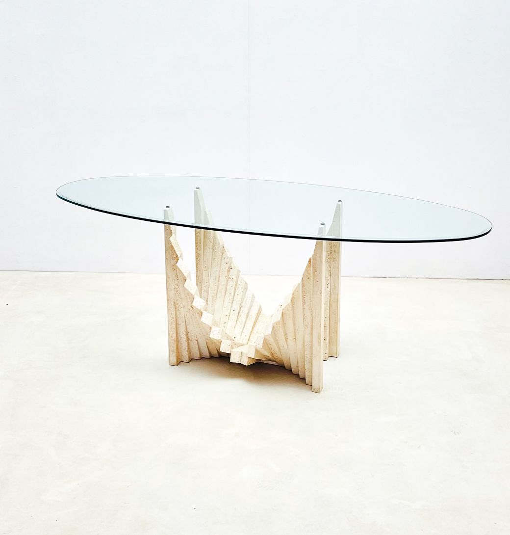 Mid Century Modern Sculptural Travertine Dining Table photo furniture