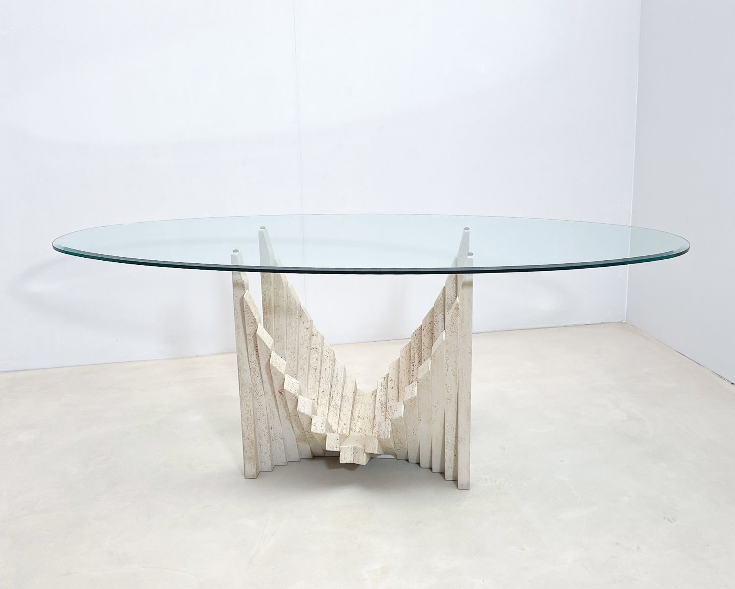 Mid Century Modern Sculptural Travertine Dining Table photo Furniture