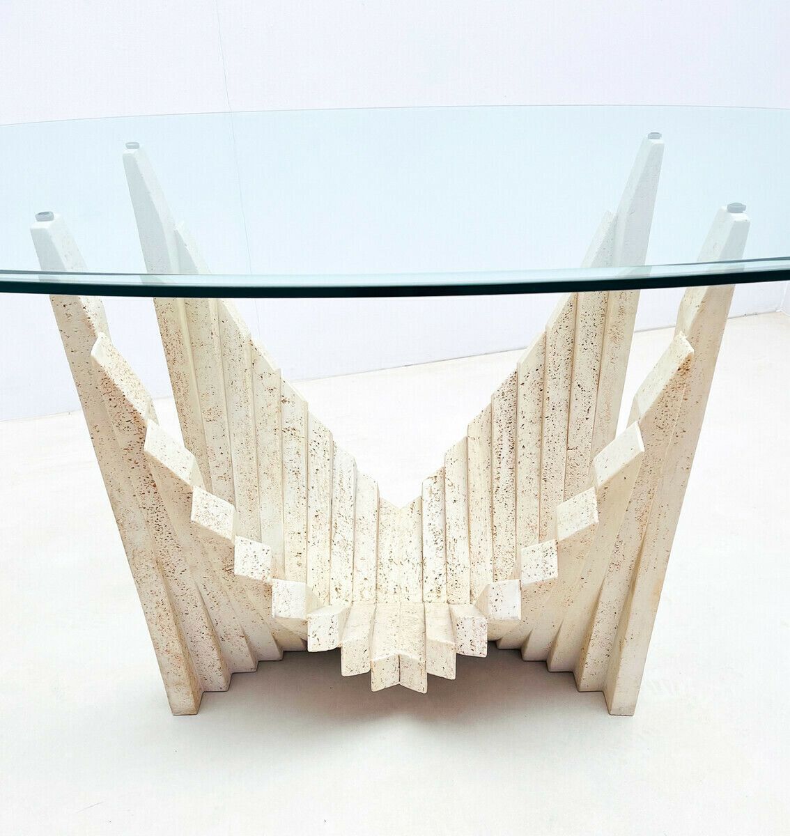 Mid Century Modern Sculptural Travertine Dining Table photo vinterior