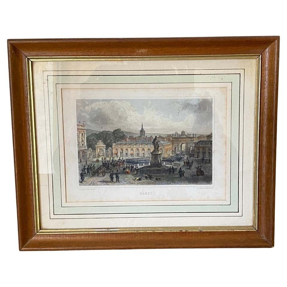 Engraving In Color, Architectural Place In Nancy With Characters, France 18th
