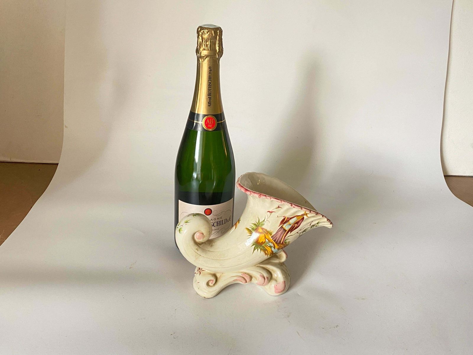 Faience Vase, White Red And Yellow Colour, In The Style Of Moustier France 1930 photo buy