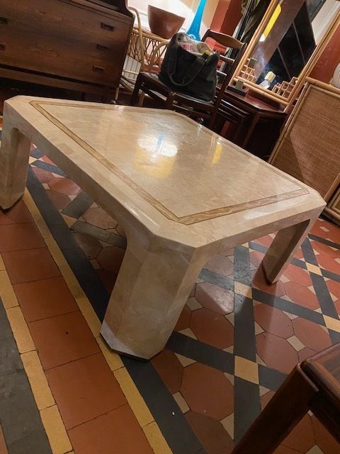 photo for sale Mid Century Tessellated Travertine Coffee Table By Maitland Smith, 1980s