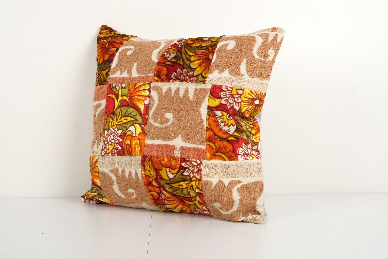 Suzani And Velvet Square Cushion Cover, Tribal House Decor   Vintage Embroidered Suzani Ikat Patchwork Pillow 18'' X 18'' photo furniture