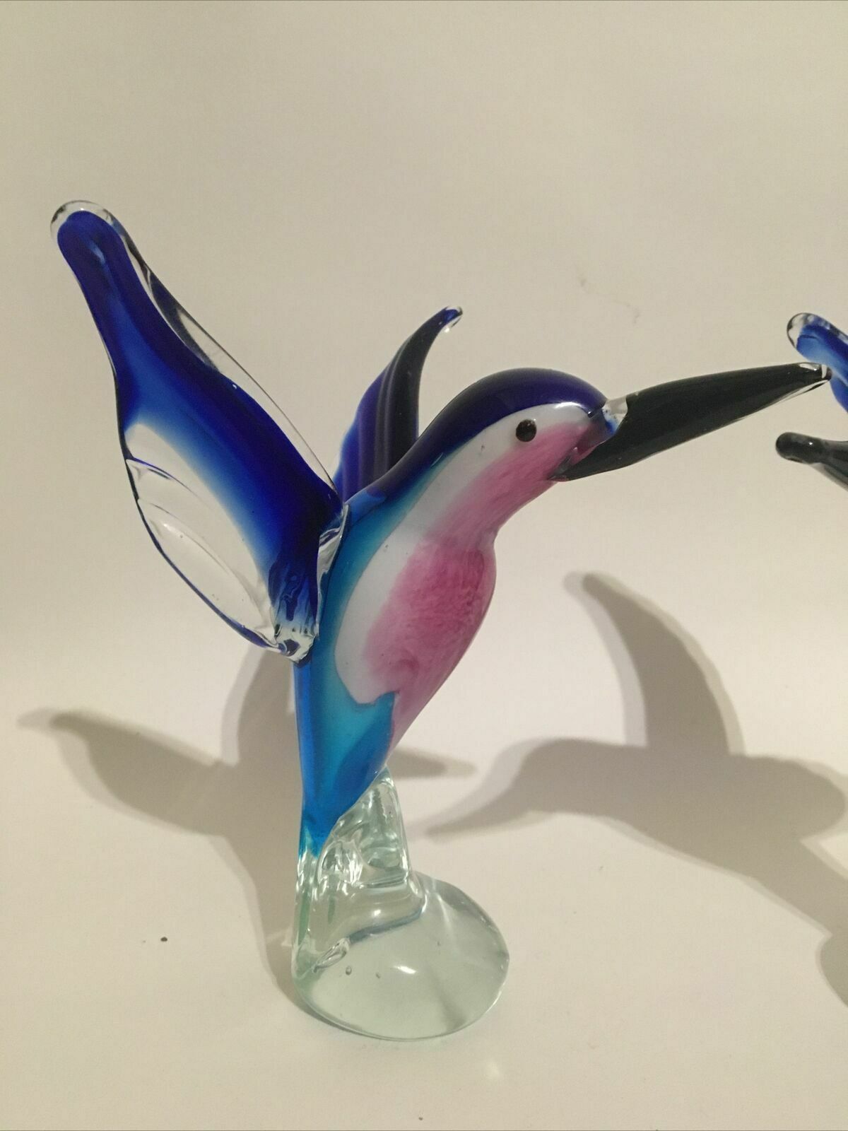 Pair Of Art Glass Hummingbirds Or Kingfishers Handmade Ornaments Murano Style photo Art