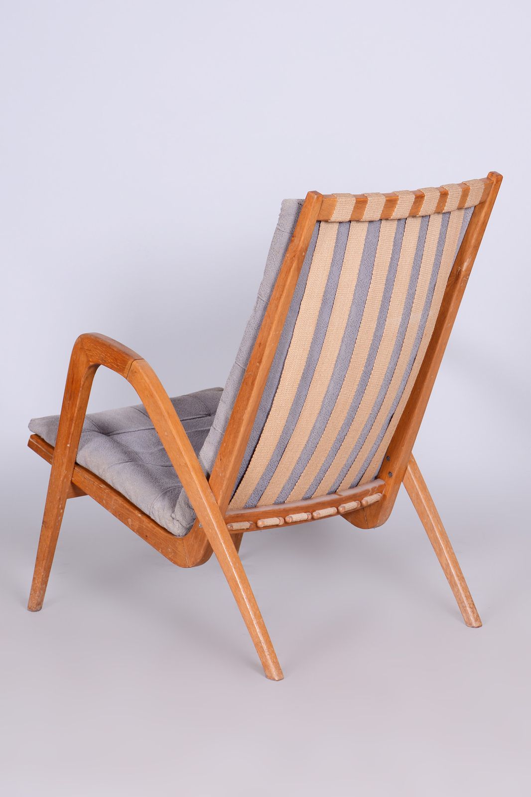 Furniture Grey Mid Century Oak Armchair By Jan Vanek, 1950s, Czechia photo