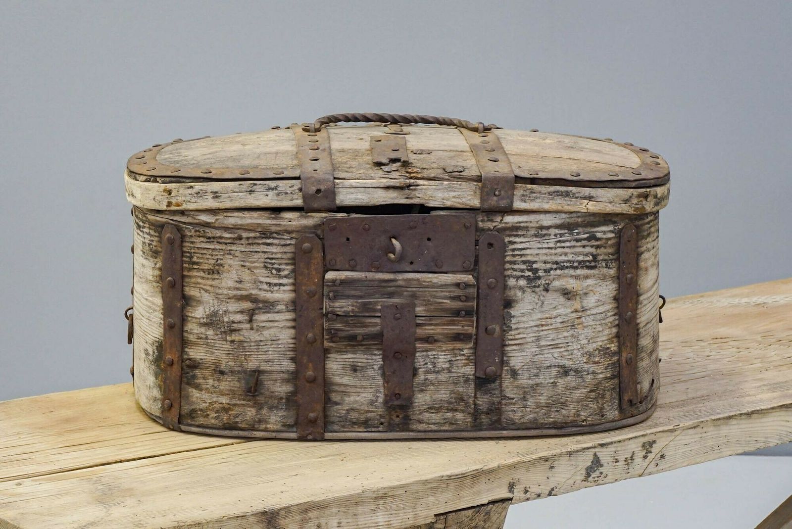 Metal Bound Box, 1800s, Iron, Antique photo furniture