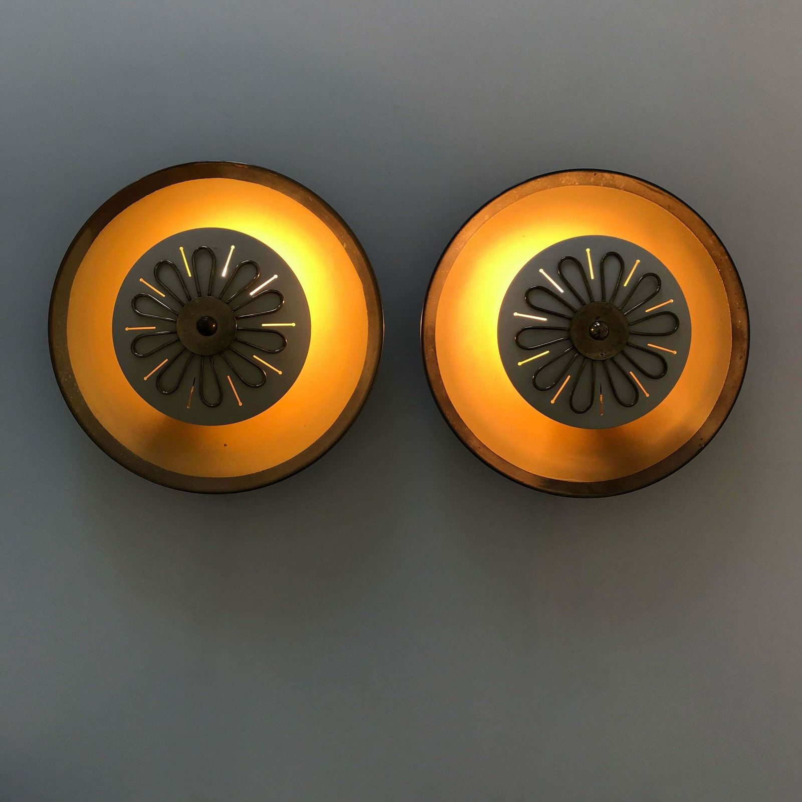Set Of Two Mid Century Modern Wall Lamps Or Flush Mounts By Wila, 1950s, Germany photo vintage