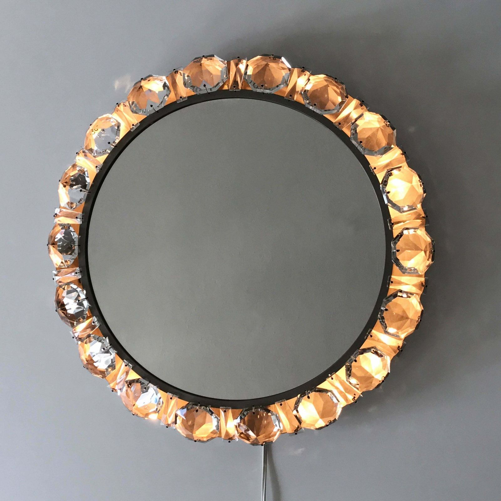 Elegant Mid Century Modern Circular Backlit Wall Mirror By Palwa Germany 1960s photo for sale