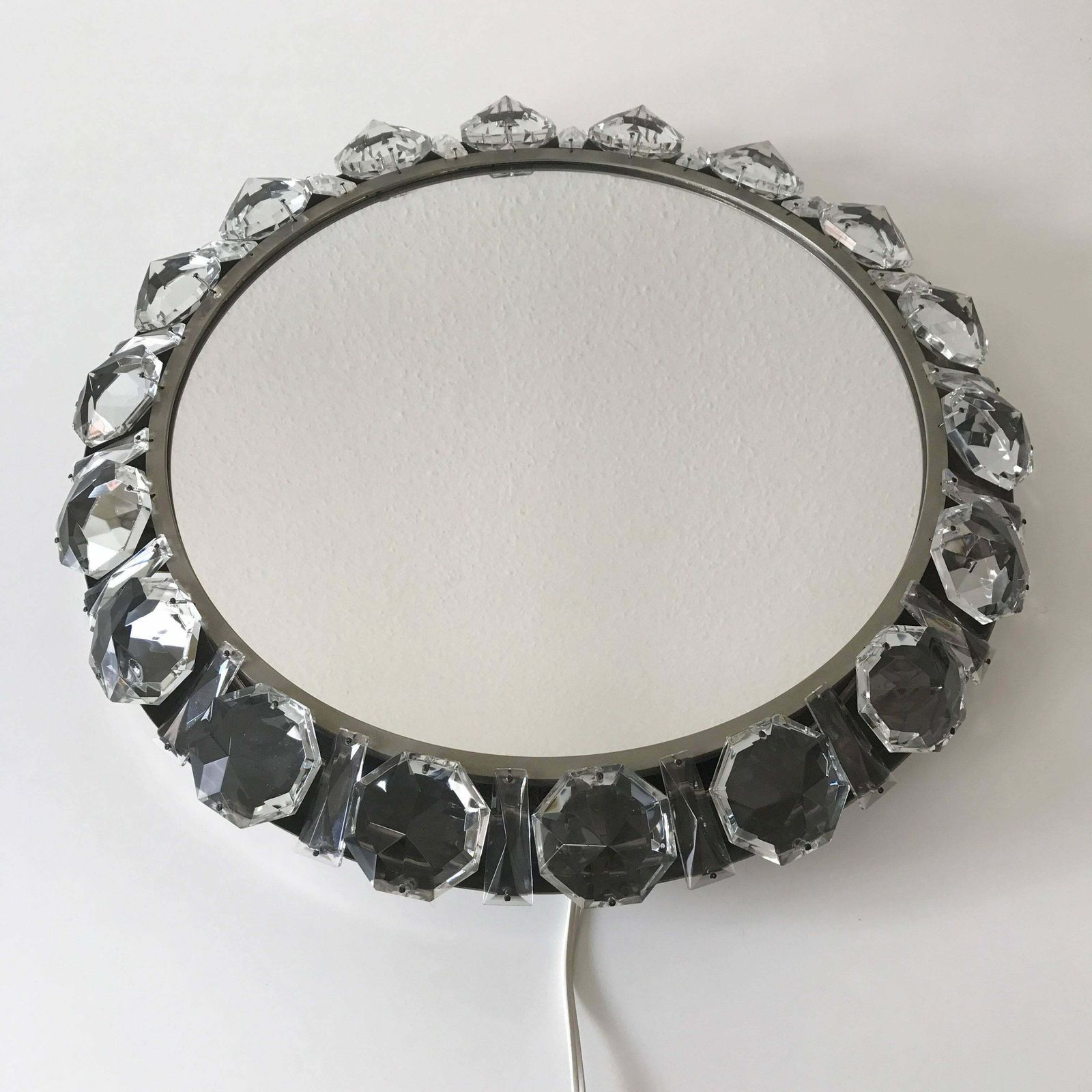 Elegant Mid Century Modern Circular Backlit Wall Mirror By Palwa Germany 1960s photo vinterior