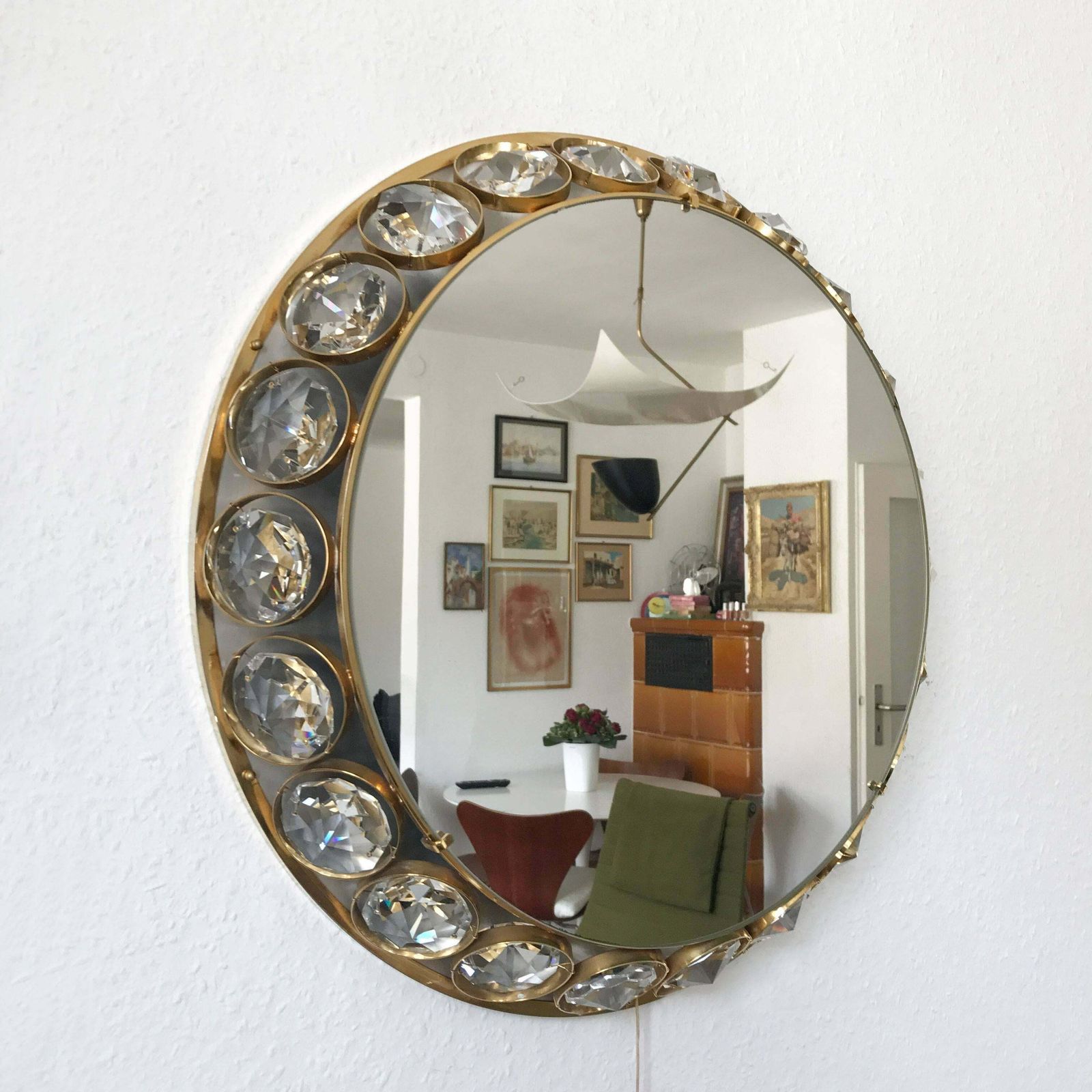 Elegant Mid Century Modern Circular Backlit Wall Mirror By Palwa Germany 1960s photo furniture
