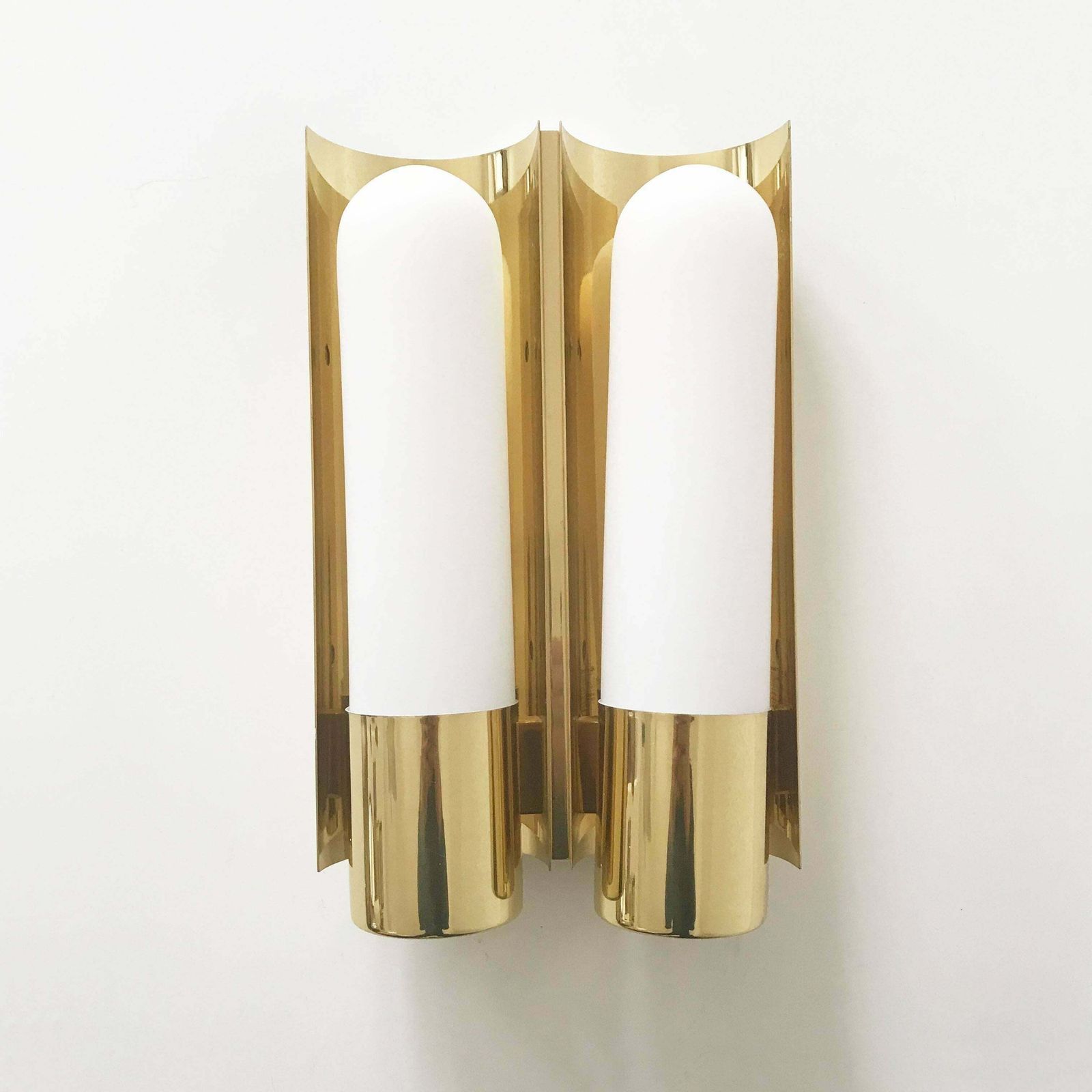 Brass And Opaline Glass Wall Light By Glashütte Limburg Germany 1980s photo furniture