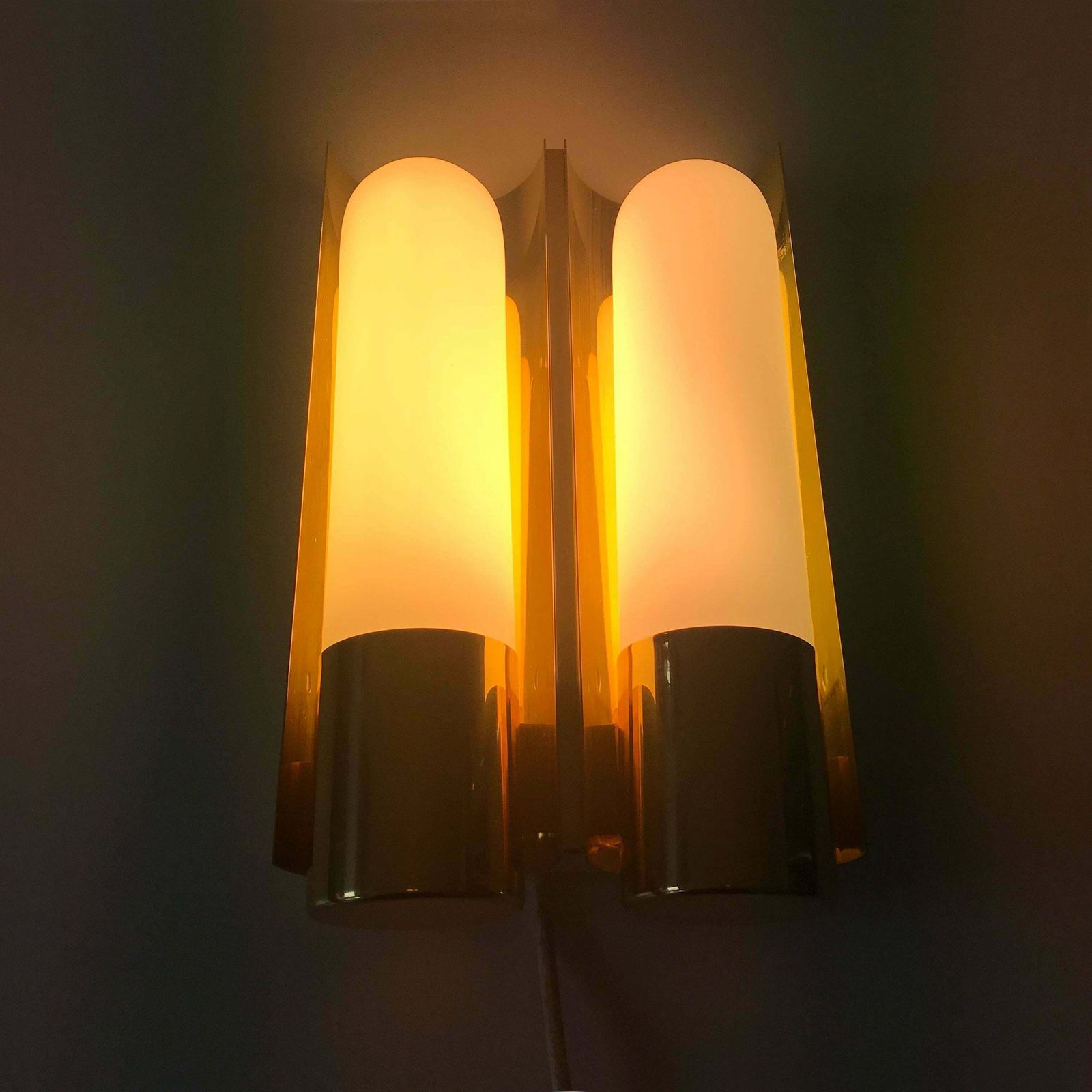 Brass And Opaline Glass Wall Light By Glashütte Limburg Germany 1980s photo 863.0