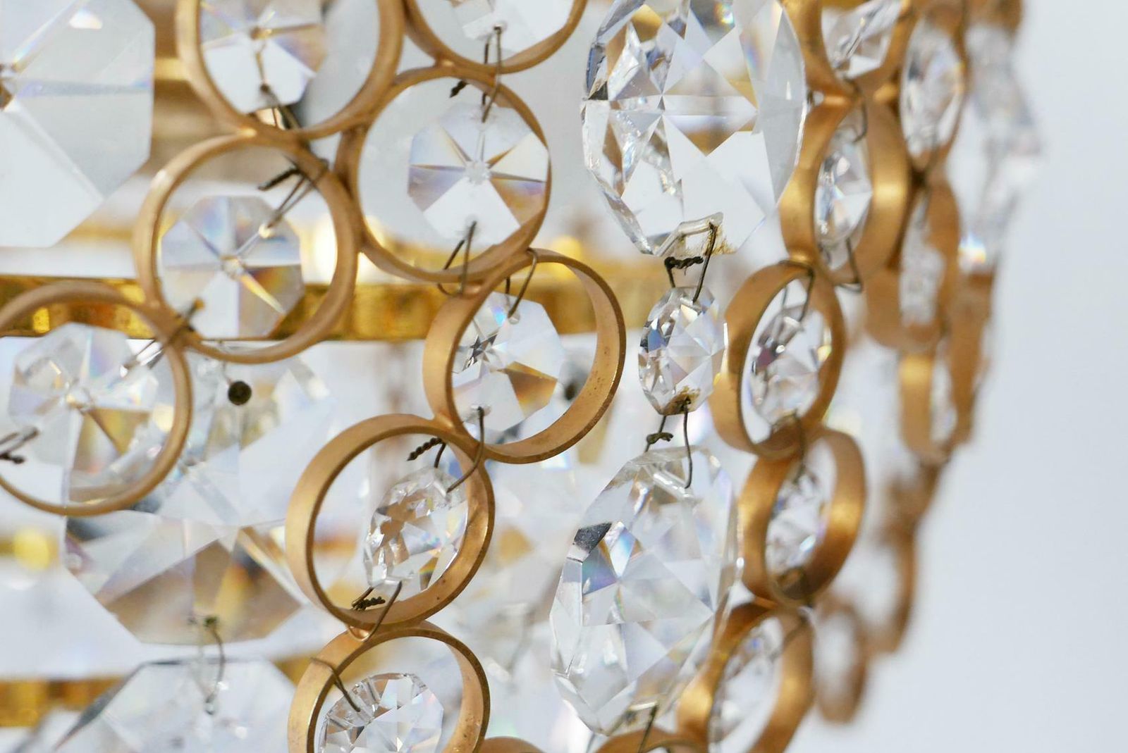 3496.0 Gilt Brass Facet Cut Crystal Glass Chandelier By Palwa, 1970s, Germany photo