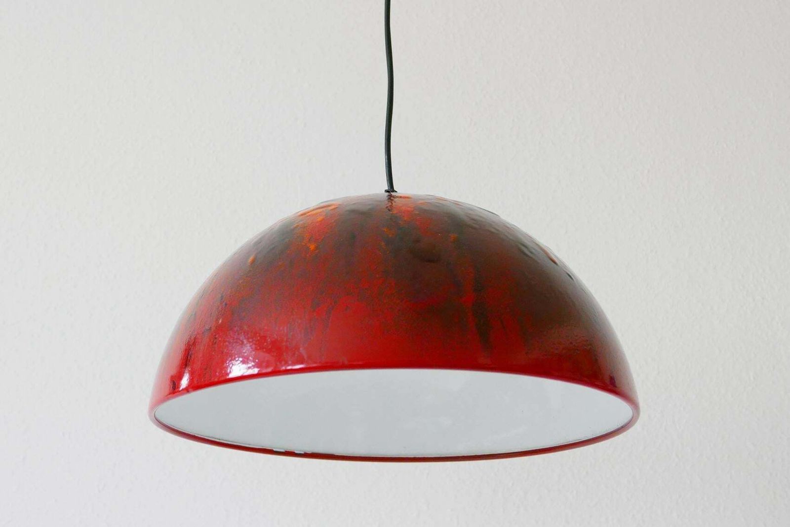 Large And Elegant Mid Century Modern Enamelled Pendant Lamp Dome, 1960s, Denmark photo vintage