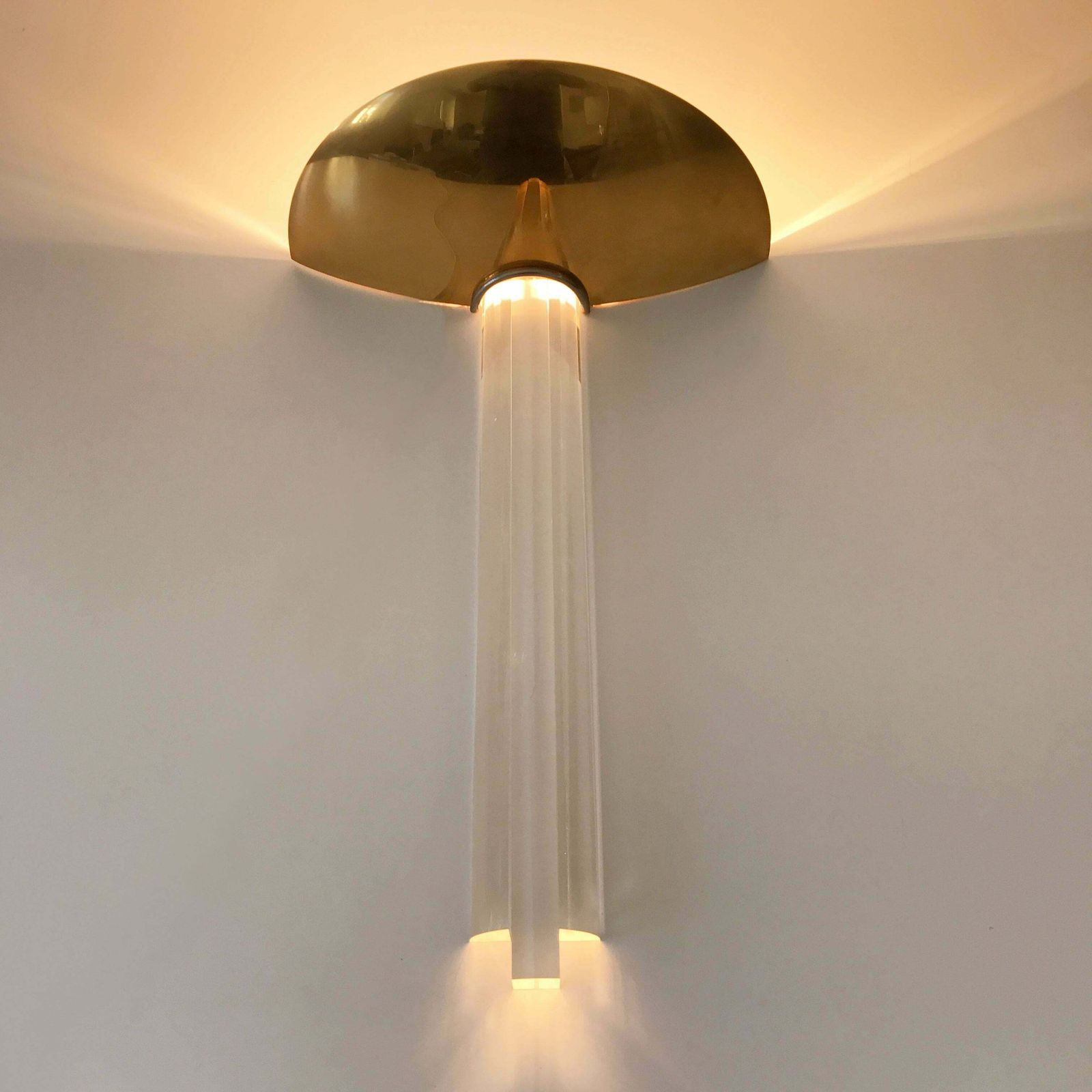 Large Gilt Brass And Lucite Italian Wall Lamps, Set Of Three photo for sale