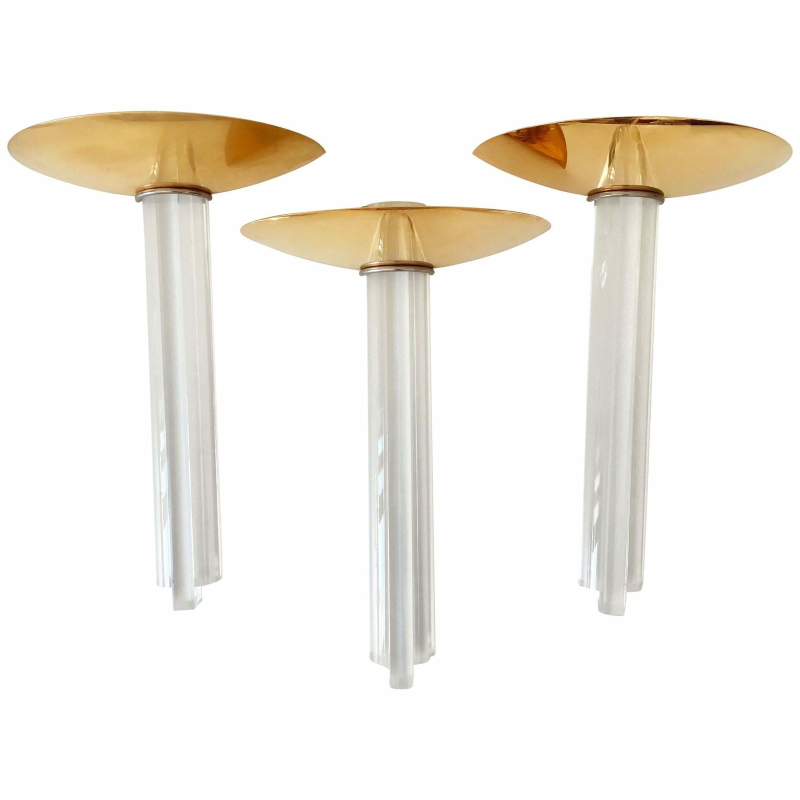 photo furniture Large Gilt Brass And Lucite Italian Wall Lamps, Set Of Three