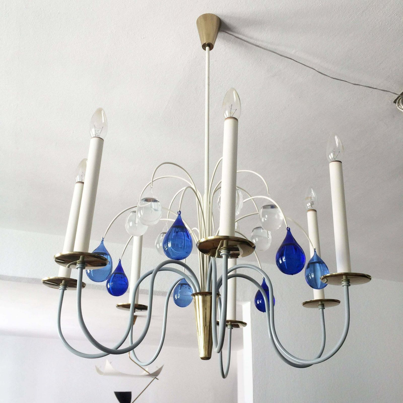 Seven Armed Chandelier Or Pendant Lamp By Vereinigte Werkstätten Germany 1950s photo Lighting
