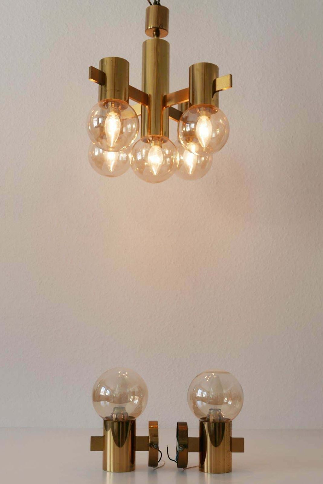 Set Of Midcentury Sputnik Chandelier & Wall Lamps By Hans Agne Jakobsson, 1960s