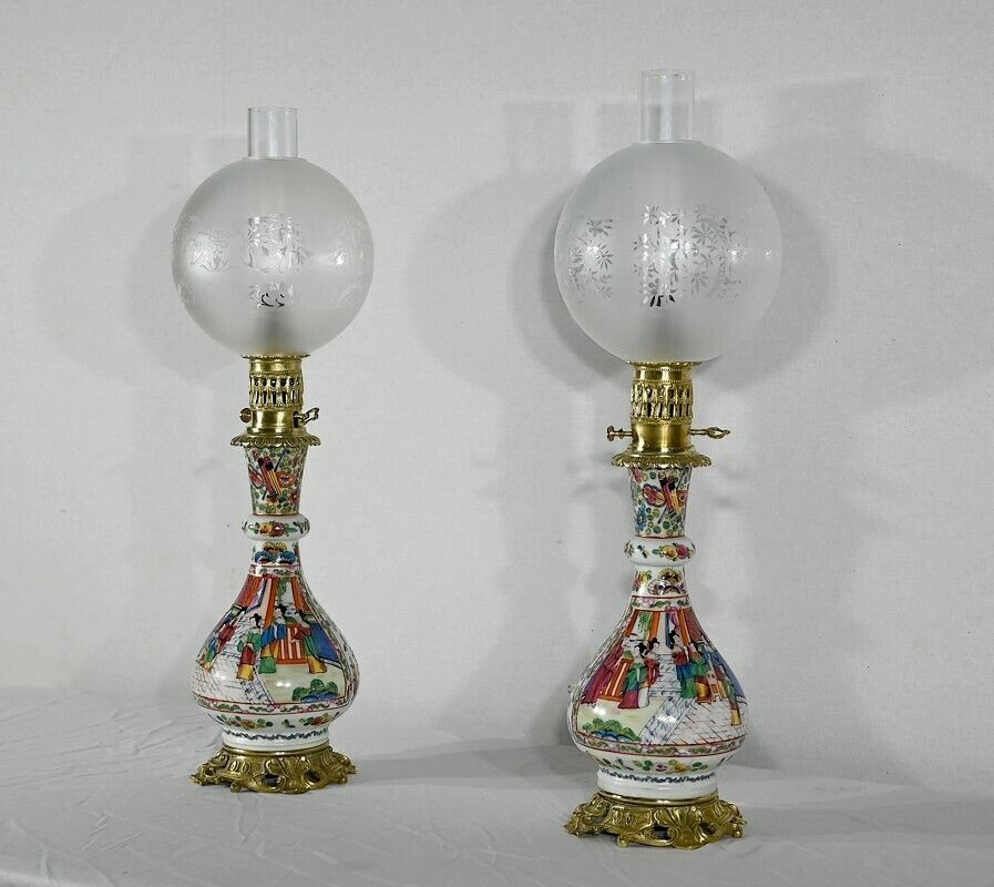 Pair Of Oil Lamps, Napoleon III Period   Mid 19th Century photo for sale