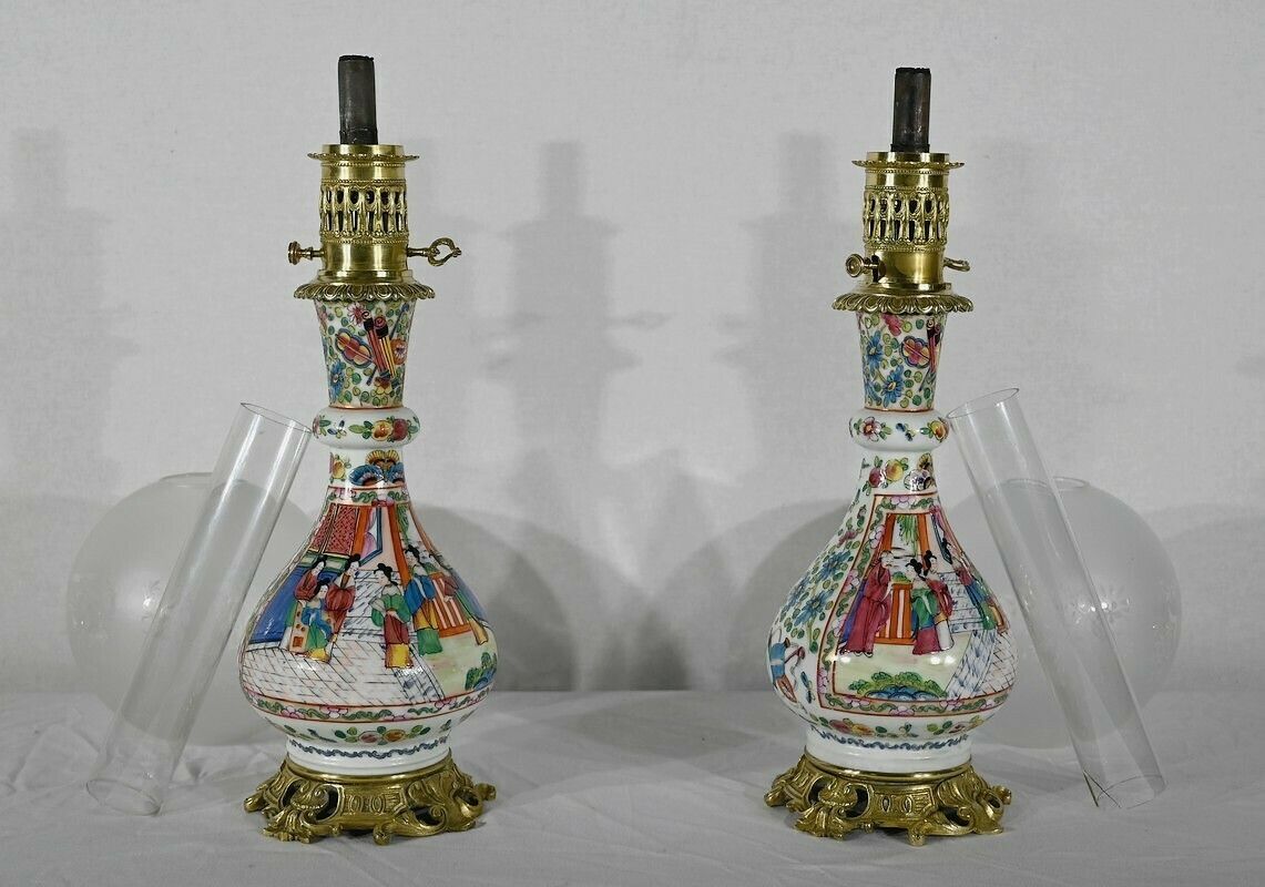 Pair Of Oil Lamps, Napoleon III Period   Mid 19th Century photo Lighting