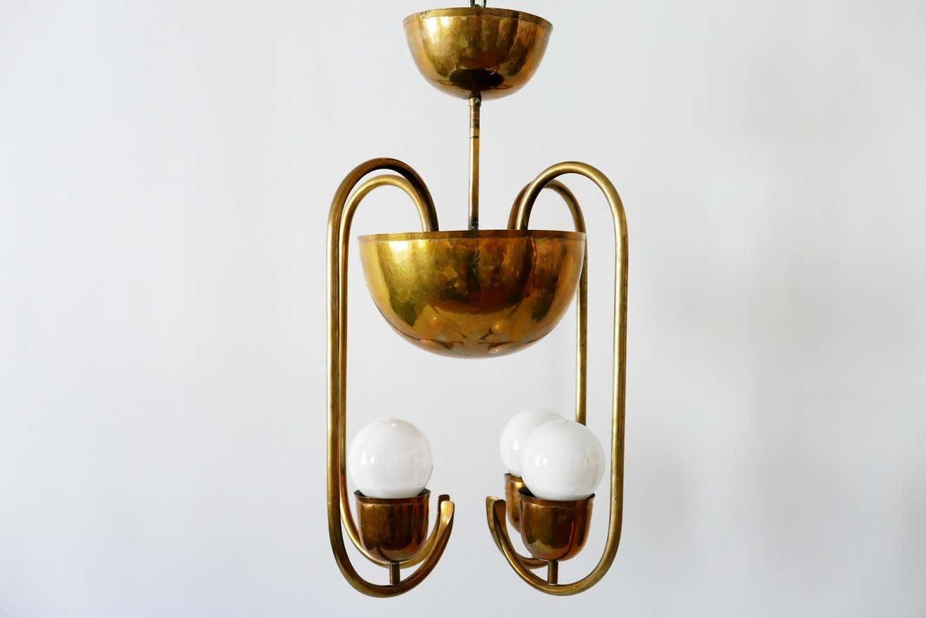 Unique Bauhaus Art Deco Brass Chandelier Or Pendant Lamp By Hayno Focken 1930s photo for sale