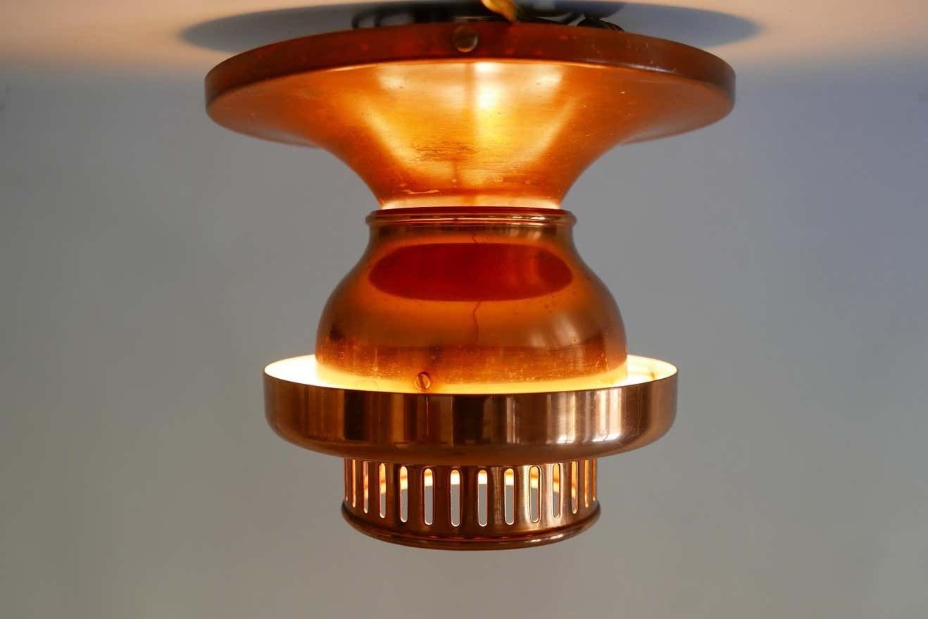 Lighting Elegant Mid Century Modern Copper Ceiling Lamps Or Flush Mounts, 1960s, Denmark photo