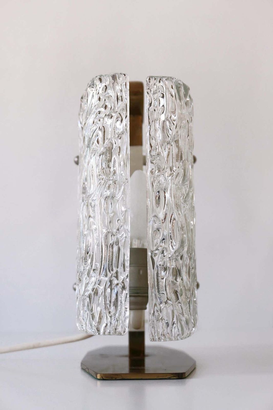 Lighting Exceptional Mid Century Modern Table Lamp With Ice Glass Shade, 1950s, Italy photo
