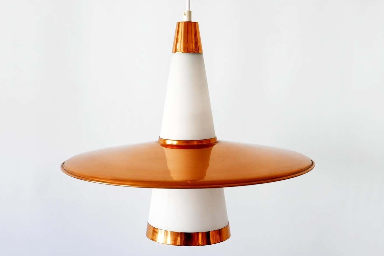 Mid Century Modern Sputnik Copper & Opaline Glass Pendant Lamp Ufo 1950s Denmark photo for sale