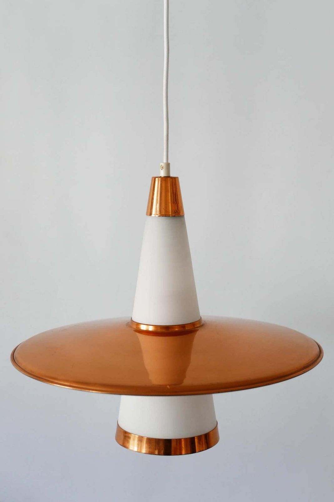 Mid Century Modern Sputnik Copper & Opaline Glass Pendant Lamp Ufo 1950s Denmark photo Lighting