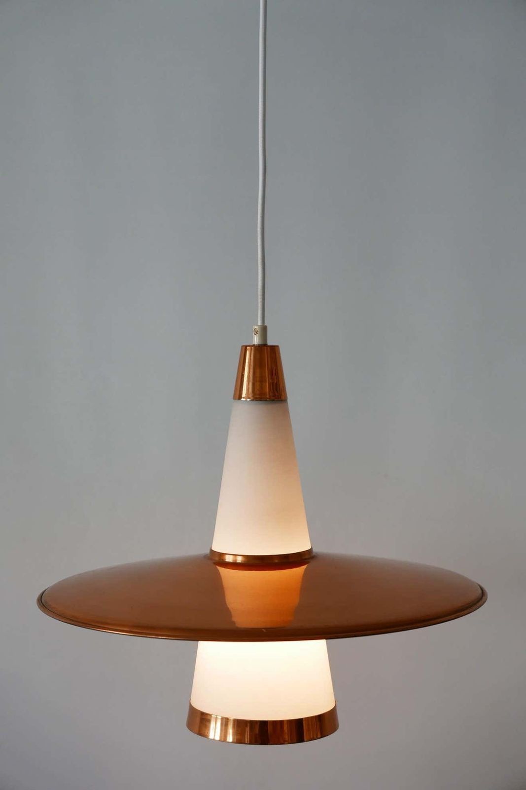 Mid Century Modern Sputnik Copper & Opaline Glass Pendant Lamp Ufo 1950s Denmark photo buy