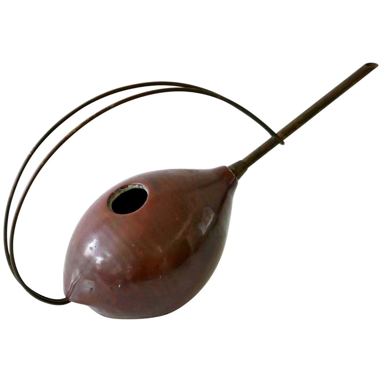 Lovely Mid Century Modern Ceramic And Brass Watering Can, 1950s, Germany