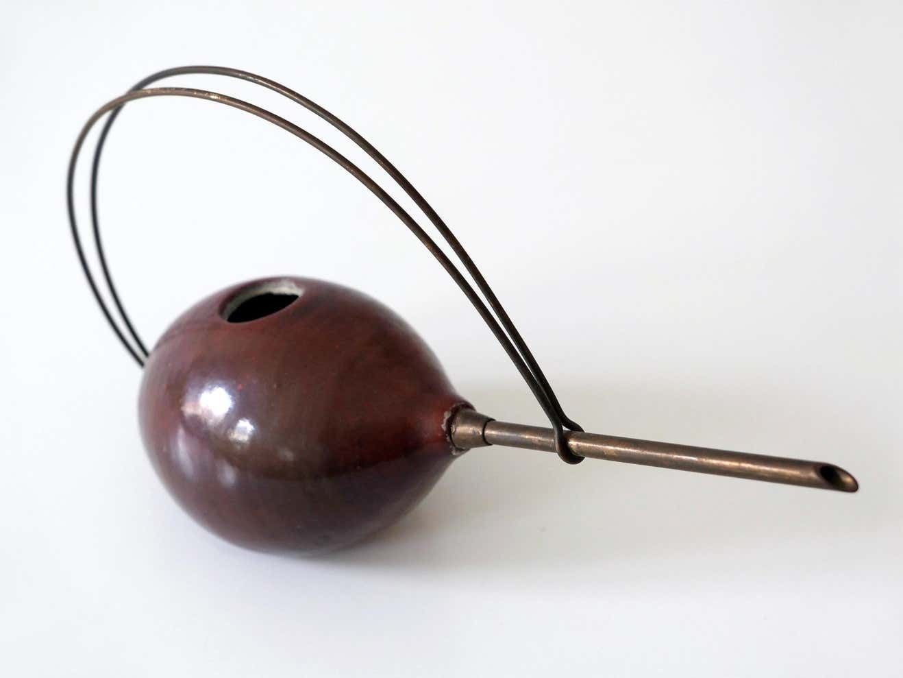 Lovely Mid Century Modern Ceramic And Brass Watering Can, 1950s, Germany photo vintage