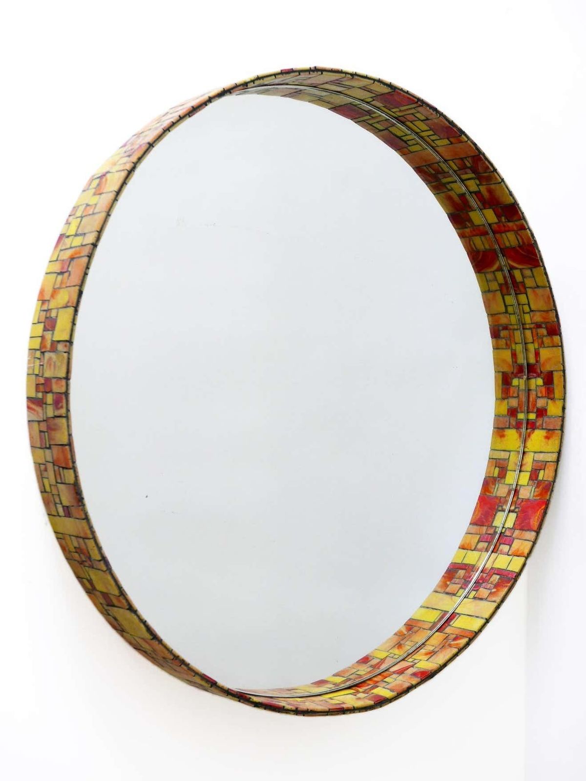 photo for sale Exceptional Mid Century Modern Mosaic Framed Circular Wall Mirror, Italy, 1960s